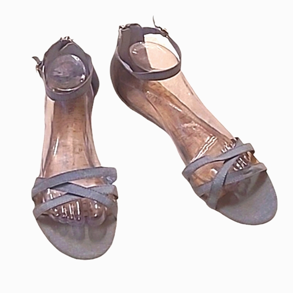 Merona Espadrille Blue Sandals Ankle Strap Hemp Mini Wedge Flat Strappy Open Toe